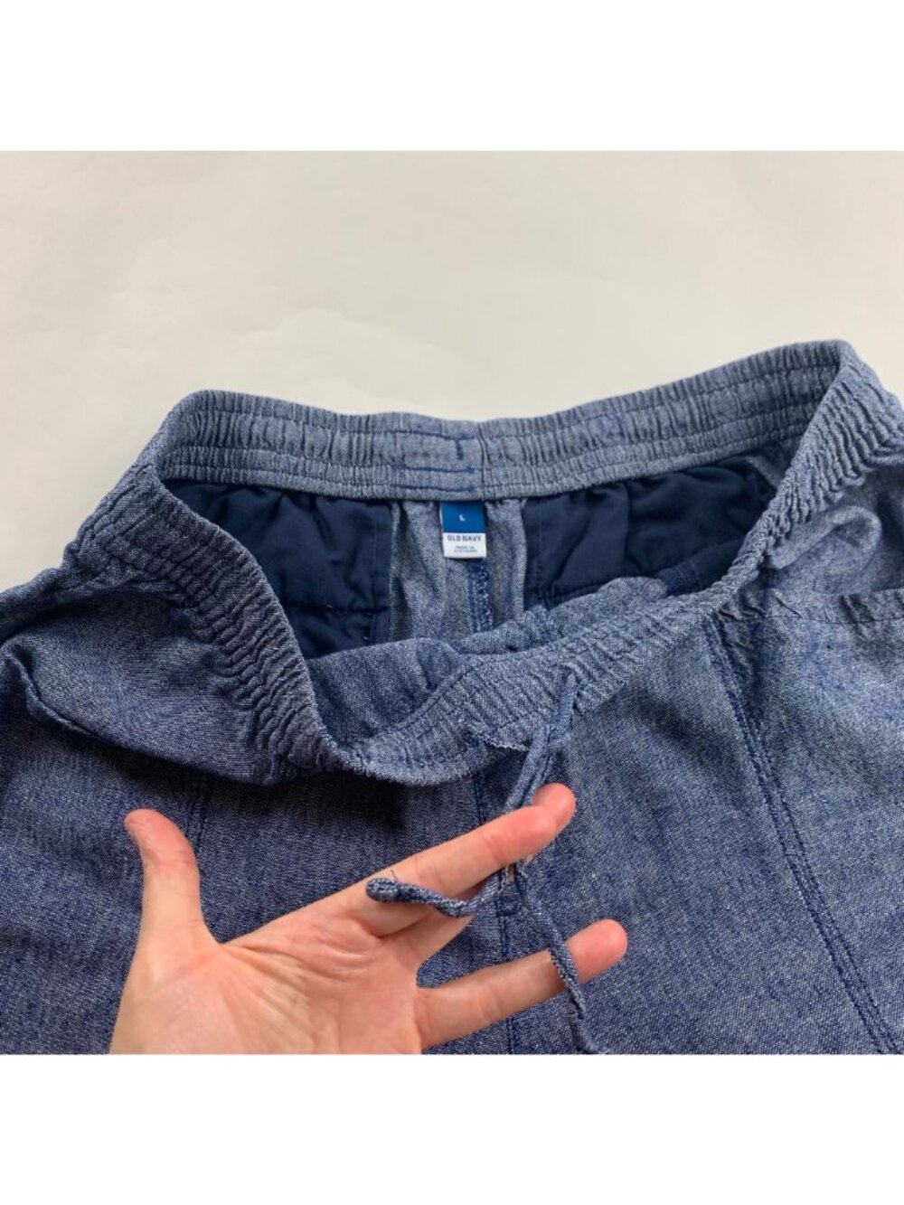 Old Navy Blue Chambray Linen Blend High Rise Slim Leg Ankle Pant L - Picture 4 of 8